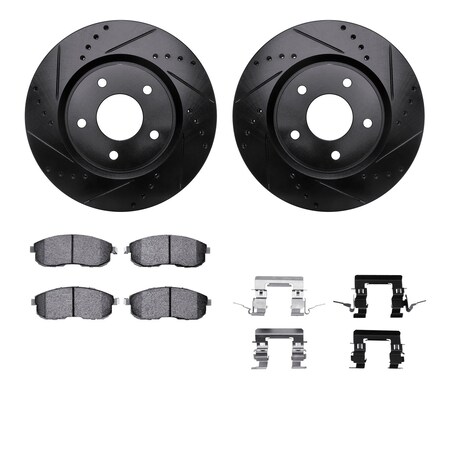 Dynamic Friction Co 8612-67006, Rotors-Drilled, Slotted-Black w/ 5000 Euro Ceramic Brake Pads incl. Hardware, Zinc Coat 8612-67006